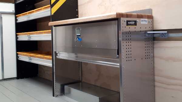Shelf and Work Bench With Fold Down Door